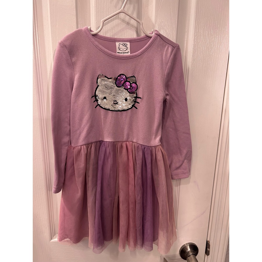 Hello Kitty Tutu‎ Dress Purple Long Sleeve Sequin Graphic Sanrio Ballerina 4T